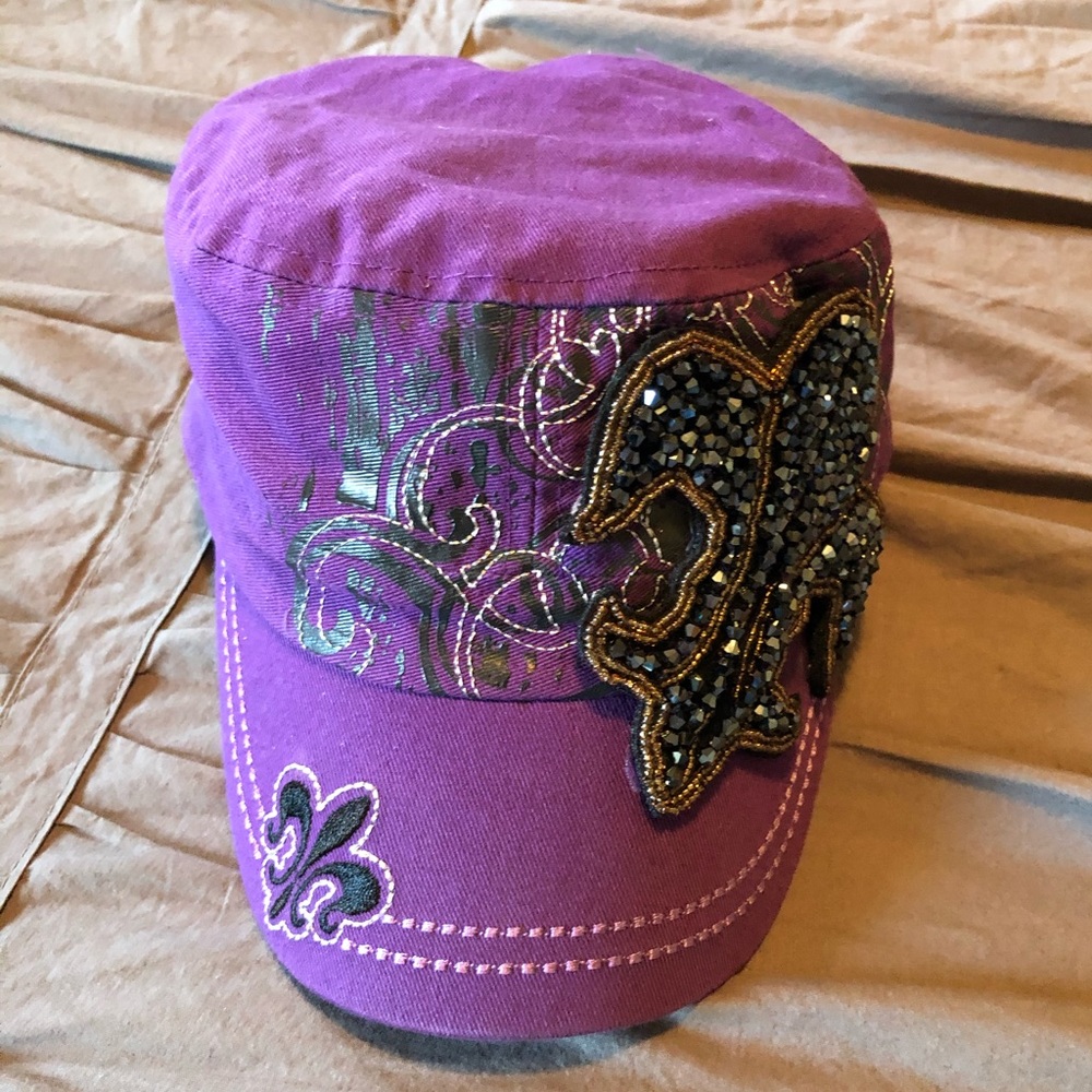 Purple bling military style hat - Picture 4 of 8